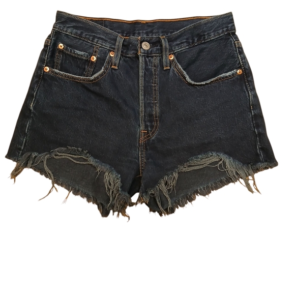 Levi's 501 High-Waisted Distressed Denim Shorts - Picture 1 of 5
